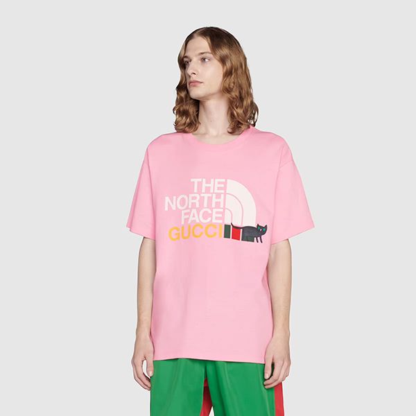 可愛い グッチ ノースフェイス パロディ*ロゴ&キャットメンズTシャツ 送料込*616036XJDRD5137