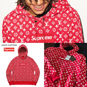 シュプリーム×ルイヴィトンスーパーコピー 限定 Box Logo Hooded Sweatshirtボックスロゴ パーカー スウェット モノグラム 赤