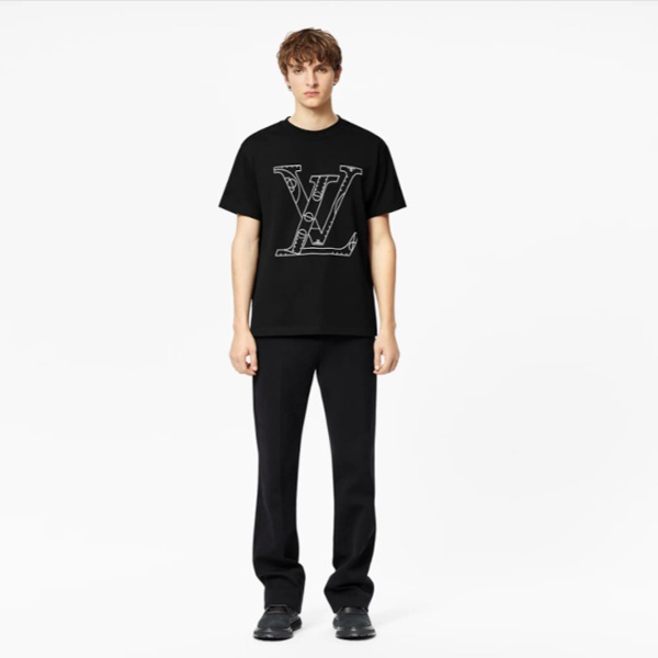 ルイヴィトン Tシャツ コピー バスケットボールコラボNBA ロゴTシャツ 半袖 黒 1A8X0V