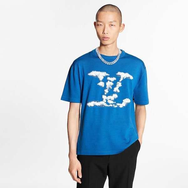   Tシャツ 偽物 クラウドジャカードTシャツ 雲モチーフ　青　ロゴ 1A8A7Y