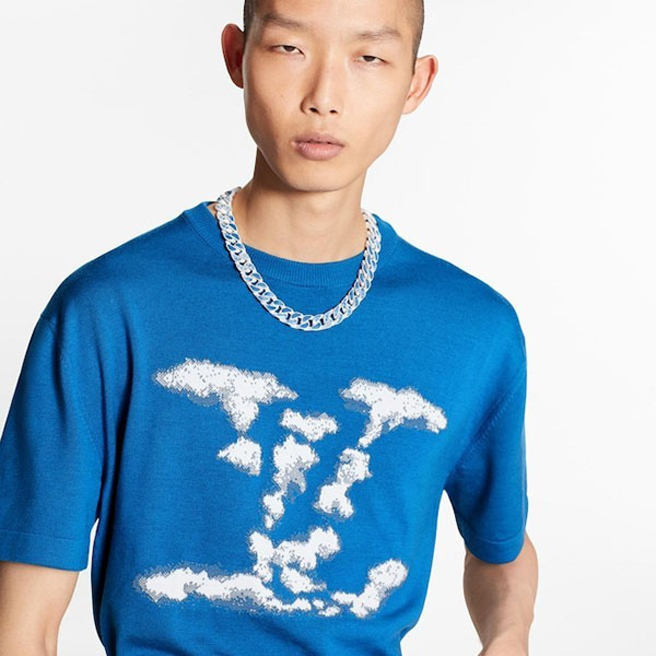   Tシャツ 偽物 クラウドジャカードTシャツ 雲モチーフ　青　ロゴ 1A8A7Y