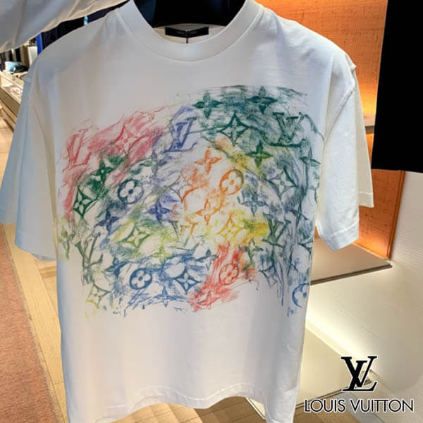 ルイ ヴィトン Tシャツ 偽物 パステル モノグラム ウォーターカラー 新作 フロントプリンテッド 1A8GUQ