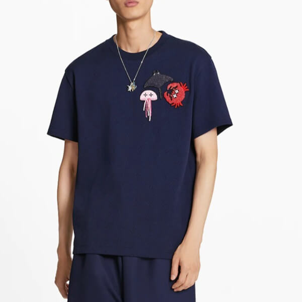 LV ルイヴィトン Tシャツ 偽物 ビーズアニマルアンドモノグラムTシャツ 1A8R2I