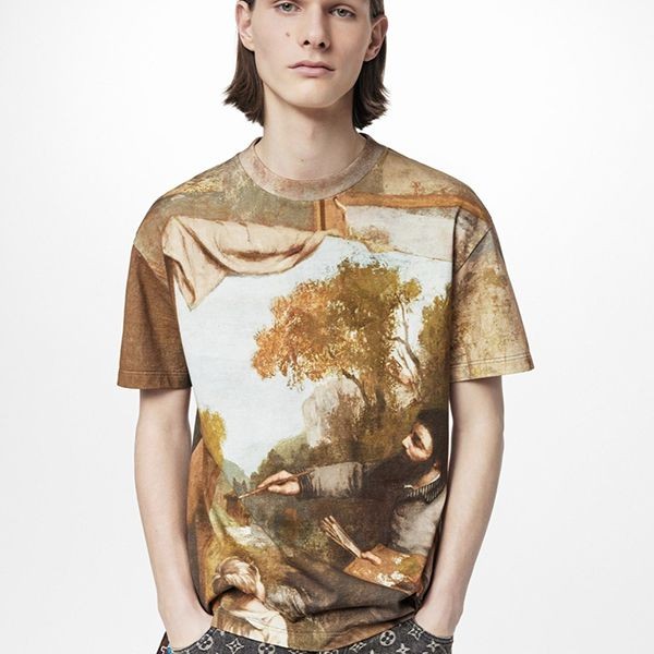 即発ルイヴィトン Tシャツ 偽物 プリントCOURBET 1AAGOL