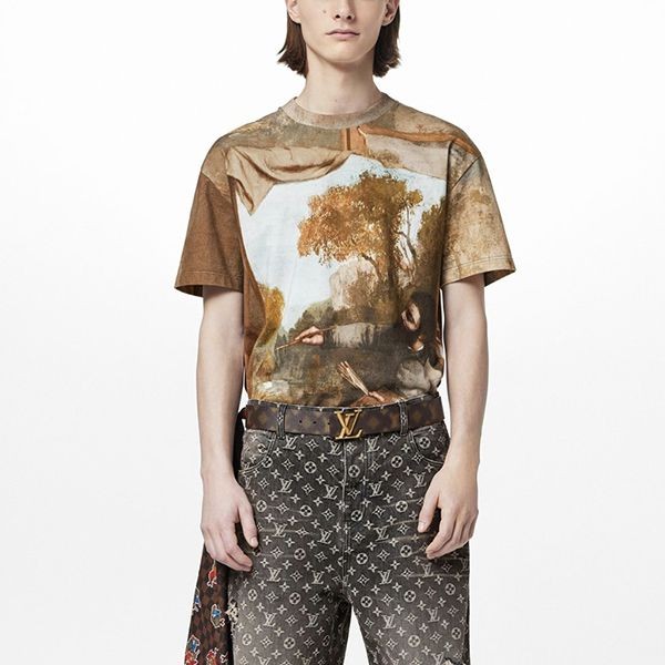 即発ルイヴィトン Tシャツ 偽物 プリントCOURBET 1AAGOL