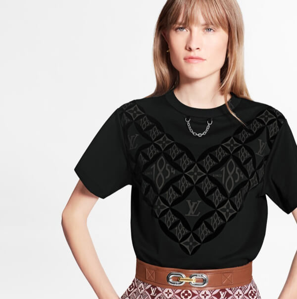 ルイヴィトン Tシャツ 偽物 ルイヴィトン SINCE1854 完売必至☆Vディテール Tシャツ Black 1A8M5W