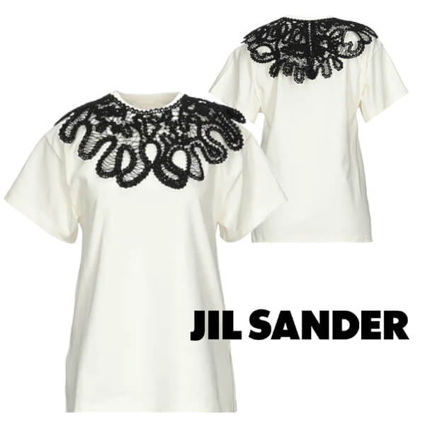 ジルサンダー Tシャツ コピー*Jil Sander*胸元のレースがお洒落レーススリット半袖