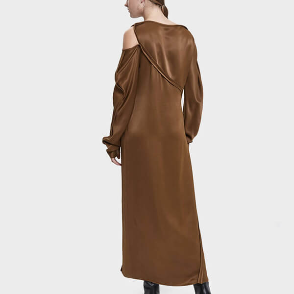 ジルサンダー ワンピース コピー【Jil Sander】カーブライン サテン ロング ワンピース Brown