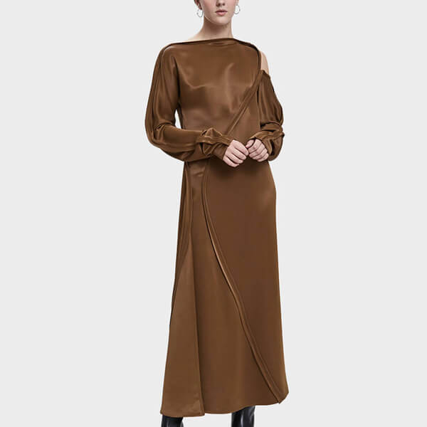 ジルサンダー ワンピース コピー【Jil Sander】カーブライン サテン ロング ワンピース Brown