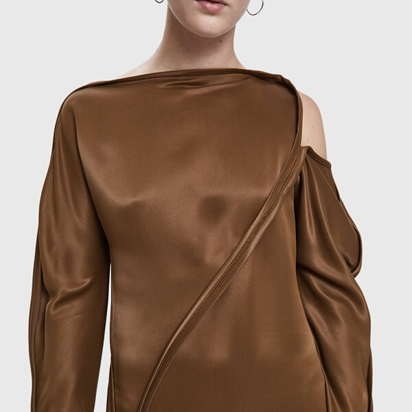 ジルサンダー ワンピース コピー【Jil Sander】カーブライン サテン ロング ワンピース Brown