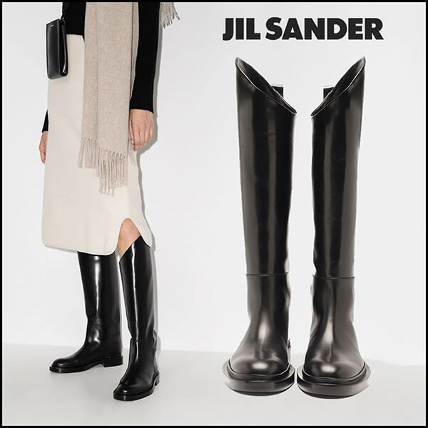 【ジルサンダー 偽物 革靴】Jil sander ジルサンダー レザー ロングブーツ 超限定意外性抜群
