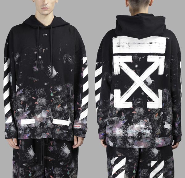 オフ ホワイト パーカー 偽物 OFF WHITE 17FW DIAG GALAXY BRUSHED OVER 東京HOODIE PARKA 芸能人