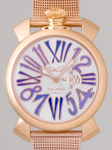 ガガ･ミラノスーパーコピー GAGAMILANO スリム　46mm　クォーツ z5081.3 RGメッキブレス シルバー/ライラックナンバー