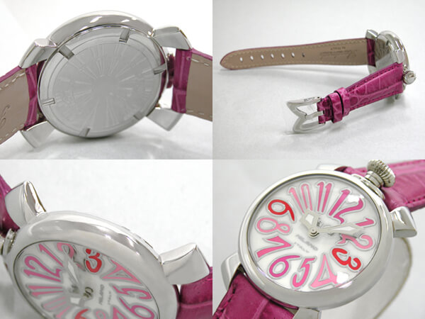 ガガ･ミラノスーパーコピー GAGAMILANO マニュアル　40mm　クォーツ z5020.6 チェリー皮 ホワイトシェル/ピンクカラーアラビア
