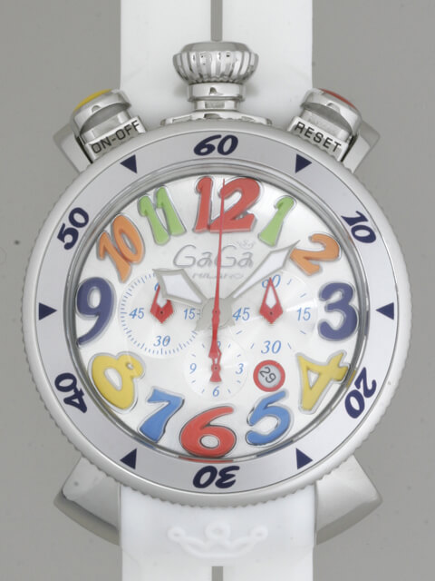 ガガ･ミラノスーパーコピー GAGAMILANO クロノ　48mm　クォーツ z6050.1 ホワイトラバー シルバー/マルチカラーアラビア