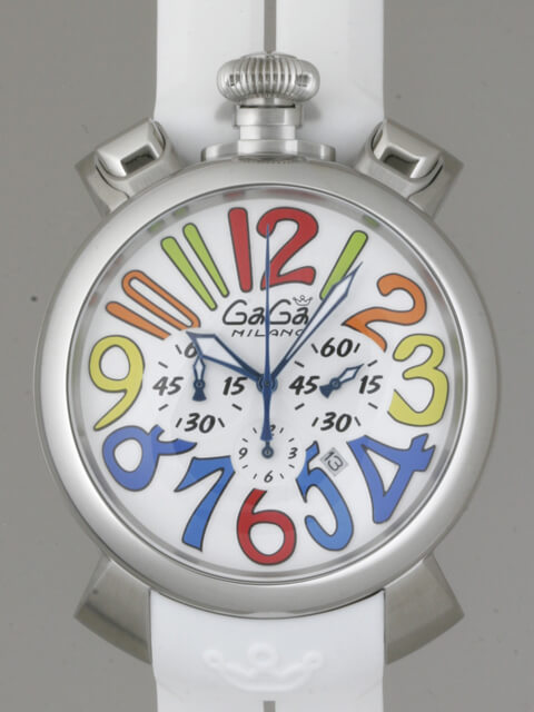 ガガ･ミラノスーパーコピー GAGAMILANO マニュアルクロノ　48mm　クォーツ z5050.1 レッドラバー ホワイト/マルチカラーアラビア