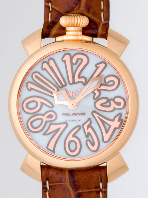 ガガ･ミラノスーパーコピー GAGAMILANO マニュアル　40mm　クォーツ z5021.2 ライトブラウン皮 ホワイトシェル/ローズゴールドアラビア