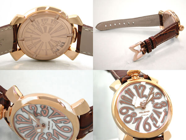 ガガ･ミラノスーパーコピー GAGAMILANO マニュアル　40mm　クォーツ z5021.2 ライトブラウン皮 ホワイトシェル/ローズゴールドアラビア