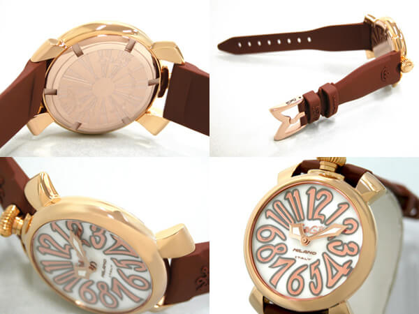 ガガ･ミラノスーパーコピー GAGAMILANO マニュアル　40mm　クォーツ z5021.2 ブラウンラバー ホワイトシェル/ローズゴールドアラビア