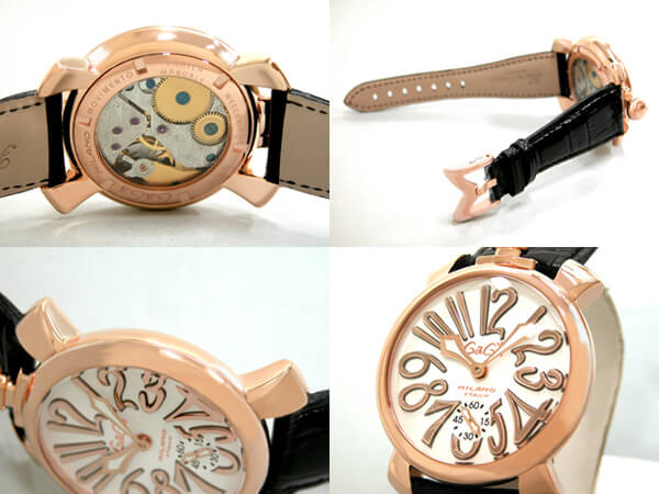 ガガ･ミラノスーパーコピー GAGAMILANO マニュアル　48mm　手巻き z5011.8 ブラック皮 ホワイト/ピンクゴールドアラビア