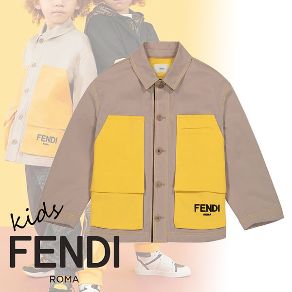 【フェンディ】フェンディ 子ども服 コピー キッズ ロゴ ストレッチ コットン ジャケット コート