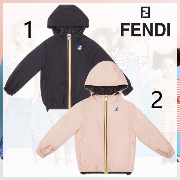 【フェンディ キッズ 14a 偽物】フェンディx K-Way jacket ユニセックス ブラック/ピンク