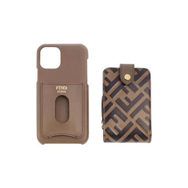 フェンディ IPHONE ケース 偽物 フェンディ☆カーフスキン Cover for iPhone 11 Pro FF Brown 7AR890ADL4