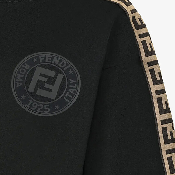 ☆フェンディ Tシャツ 偽物☆ FFロゴ リボン袖★ コットンＴシャツ WT/BK