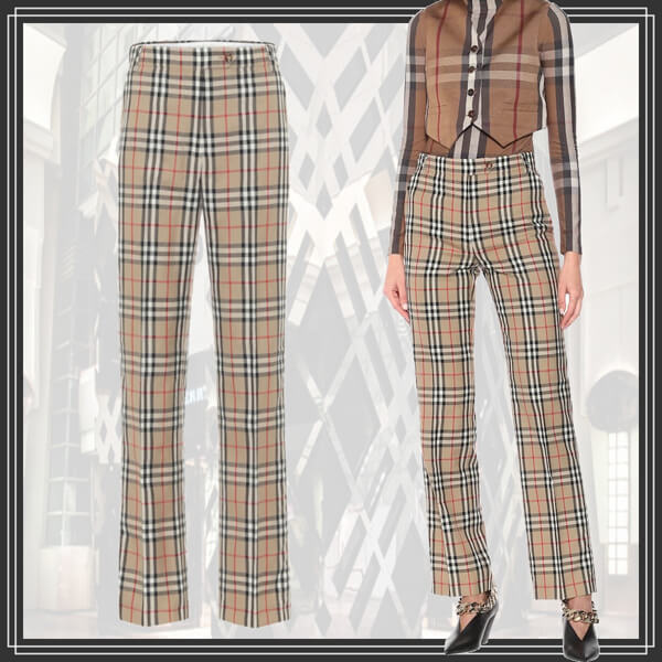 新作◆バーバリー パンツ コピー◆BURBERRY ヴィンテージチェックハイライズパンツ