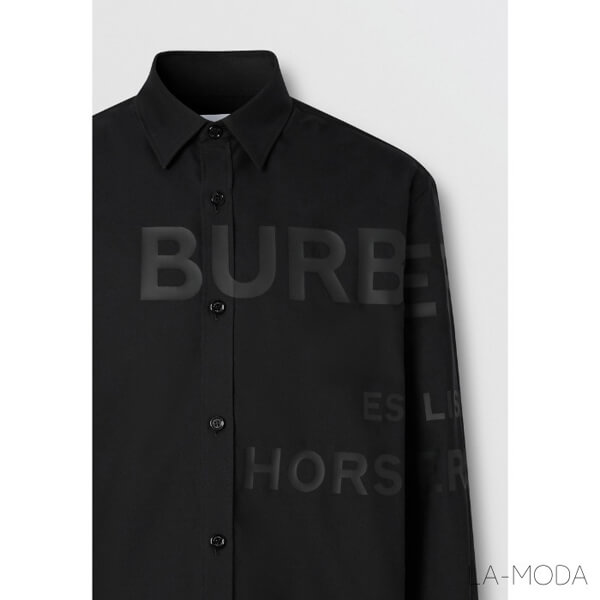 BURBERRY★バーバリー シャツ 偽物 ★コットンオーバーサイズシャツ★ブラック 