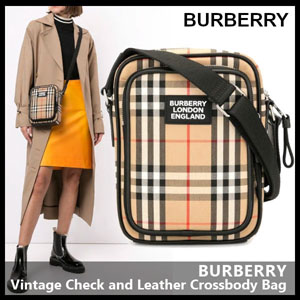 バーバリー バッグ 偽物【BURBERRY】Vintage Check and Leather Crossbody Bag 8023381