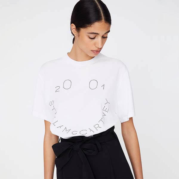 21SS ステラマッカートニー Tシャツ 偽物 women 2001 ロゴスマイルTシャツ/2色