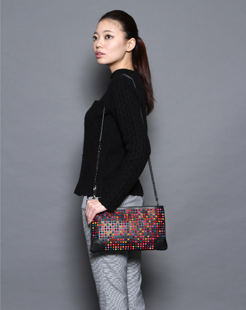 クリスチャン ルブタンコピー 　14/15年秋冬新作カーフスキン　ショルダー付 クラッチバッグLOUBIPOSH CLUTCH CALF PARIS/SPIKES MIX 3135005 M105