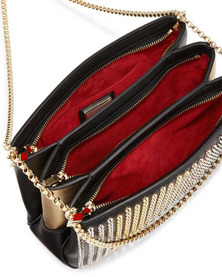 新作ルブタンスーパーコピー"Christian Louboutin"Triloubi Large Triple-Gusset Spiked Shoulder Bag Black チェーンバッグ