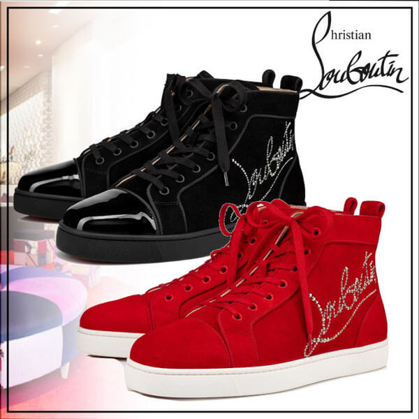 ◆ルブタン スニーカー 偽物◆Christian Louboutin Navy Louis Strass◆ハイトップスニーカー◆