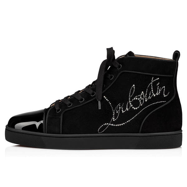 ◆ルブタン スニーカー 偽物◆Christian Louboutin Navy Louis Strass◆ハイトップスニーカー◆