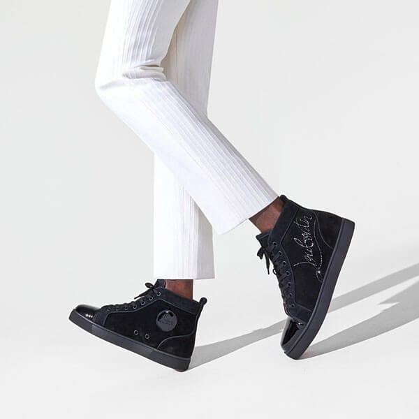 ◆ルブタン スニーカー 偽物◆Christian Louboutin Navy Louis Strass◆ハイトップスニーカー◆
