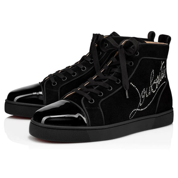 ◆ルブタン スニーカー 偽物◆Christian Louboutin Navy Louis Strass◆ハイトップスニーカー◆