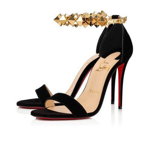 ルブタン サンダル コピー Christian Louboutin Planetava 100mm ブラック&ゴールド ディティールで差