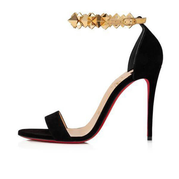 ルブタン サンダル コピー Christian Louboutin Planetava 100mm ブラック&ゴールド ディティールで差