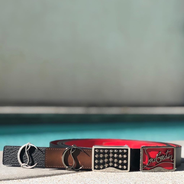 ◆クリスチャン ルブタン ベルト 偽物◆Christian louboutin Cl Logo Belt◆メンズベルト◆ロゴ入り◆本革 3195153Q133