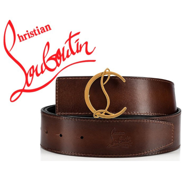 ◆クリスチャン ルブタン ベルト 偽物◆Christian louboutin Cl Logo Belt◆メンズベルト◆ロゴ入り◆本革 3195153Q133