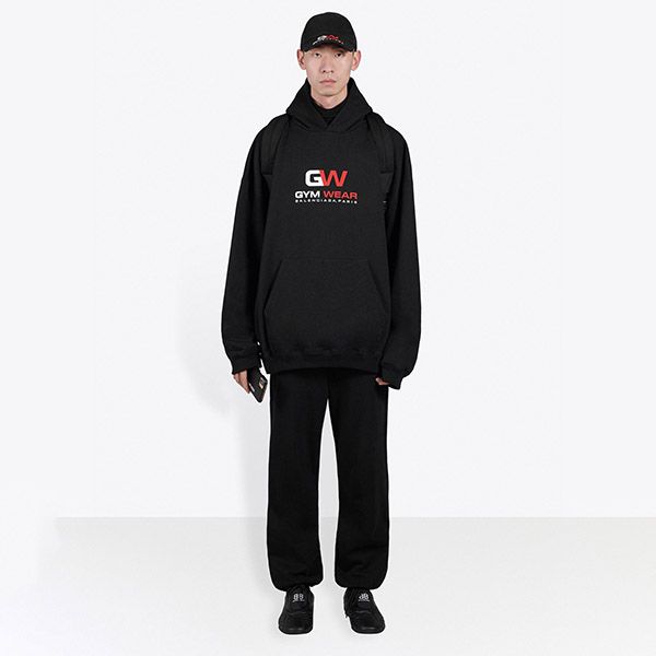 【バレンシアガ パーカー 偽物】GYM WEAR ロゴ★フーディ スウェット Black White