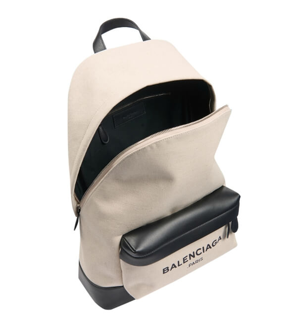 2015-16AW バレンシアガ NAVY SAC A DOS Canvas バレンシアガ コピーユニセックスキャンバス&times;ブラックレザーのバックパック NAVY CABAS B6719