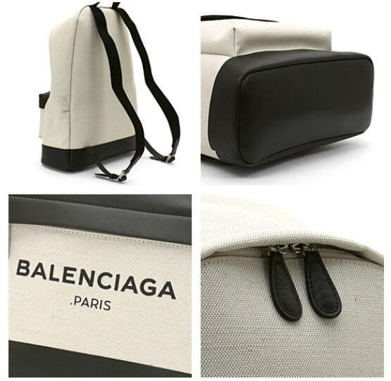 2015-16AW バレンシアガ NAVY SAC A DOS Canvas バレンシアガ コピーユニセックスキャンバス&times;ブラックレザーのバックパック NAVY CABAS B6719