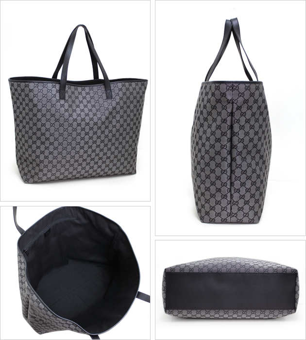グッチコピー キャンバス トートバッグ ブラック/シルバー 257244