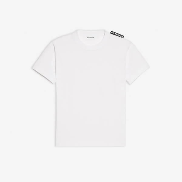 【バレンシアガ】バレンシアガ パリ Tシャツ コピー オフホワイト ロゴタブ付き コットン
