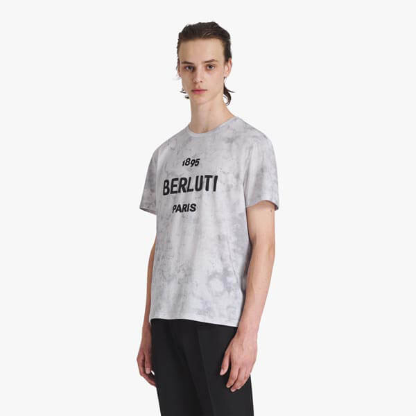 【ベルルッティ Tシャツ 偽物】マーブル ロゴ グレー 半袖