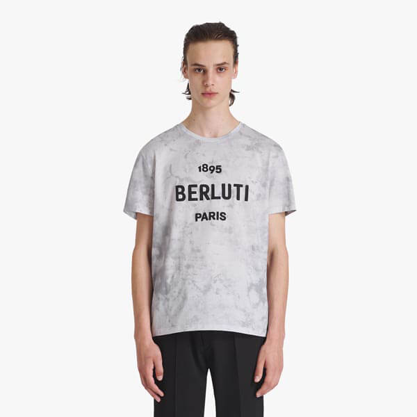 【ベルルッティ Tシャツ 偽物】マーブル ロゴ グレー 半袖