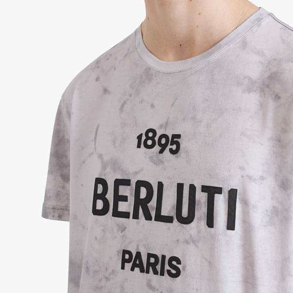 【ベルルッティ Tシャツ 偽物】マーブル ロゴ グレー 半袖